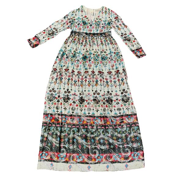 Vintage 60s 70s Empire Waist Dress Hippie Renaissance Faire Floral Sparkly - Picture 1 of 8